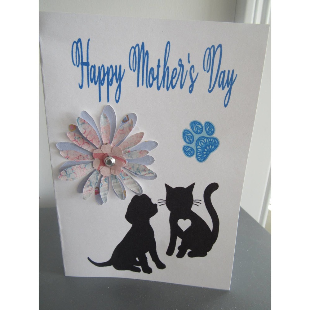 Dog and Cat Happy Mother's Day Greeting Card.  Handmade.